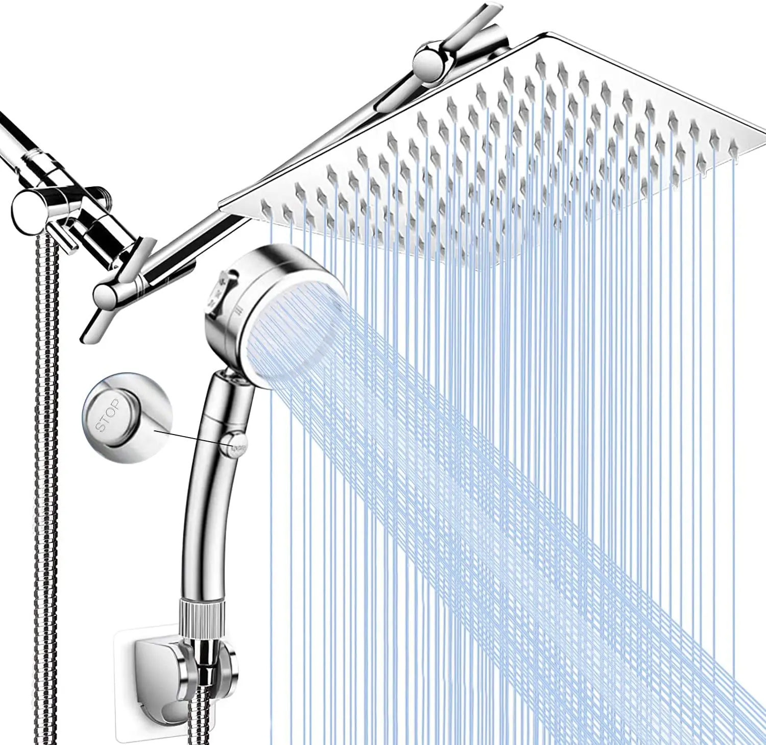 

Shower Head with Extension Arm 9 Setting Handheld