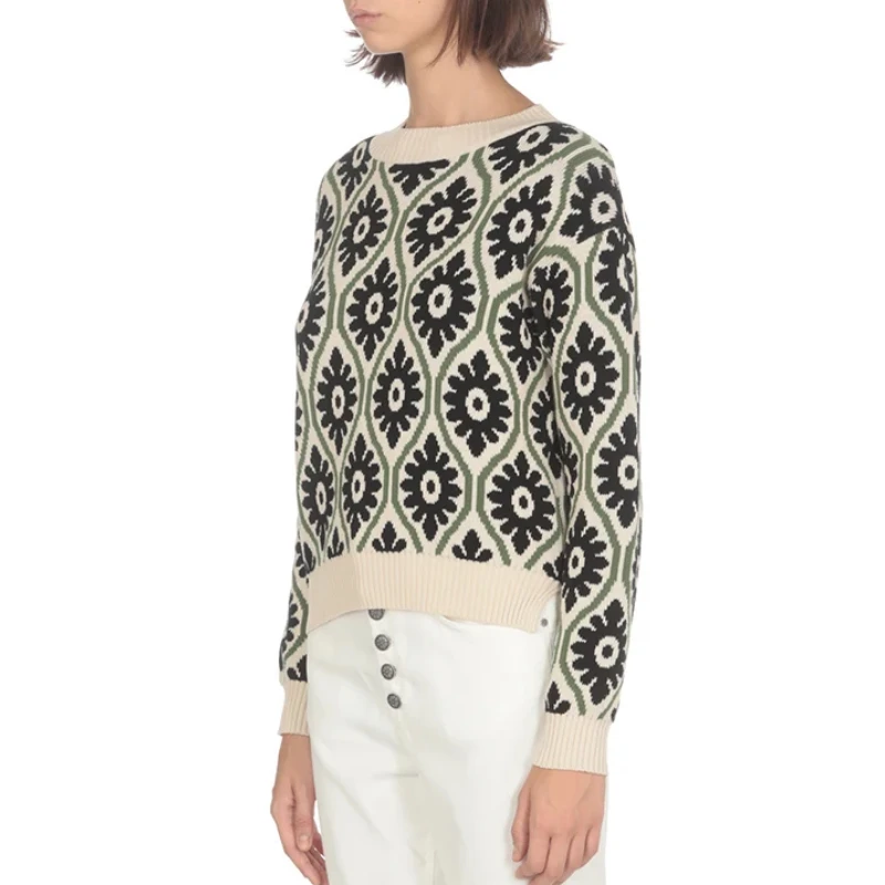 

2023 Early Autumn New Jacquard Round Neck Long Sleeve Women Knit Pullover