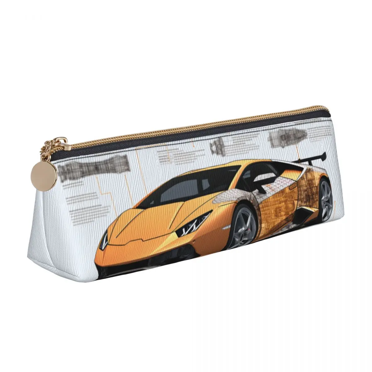 

Noble Sports Car Leather Pencil Case Drawings Sketch Style College Teens Zipper Pencil Box Vintage Big Triangle Pen Organizer