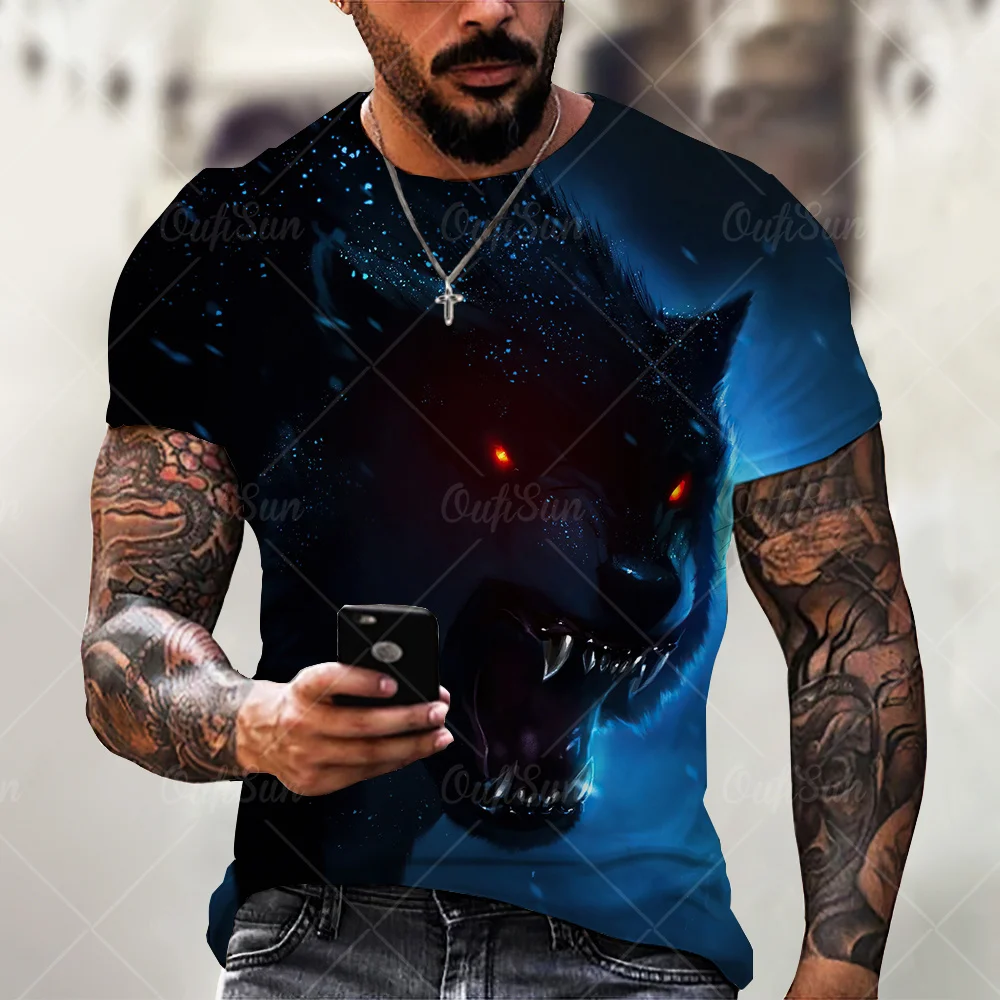 

Футболка мужская оверсайз с коротким рукавом, Повседневная рубашка с круглым вырезом, с 3d-рисунком льва, майка обязательная для мужчин, лето...