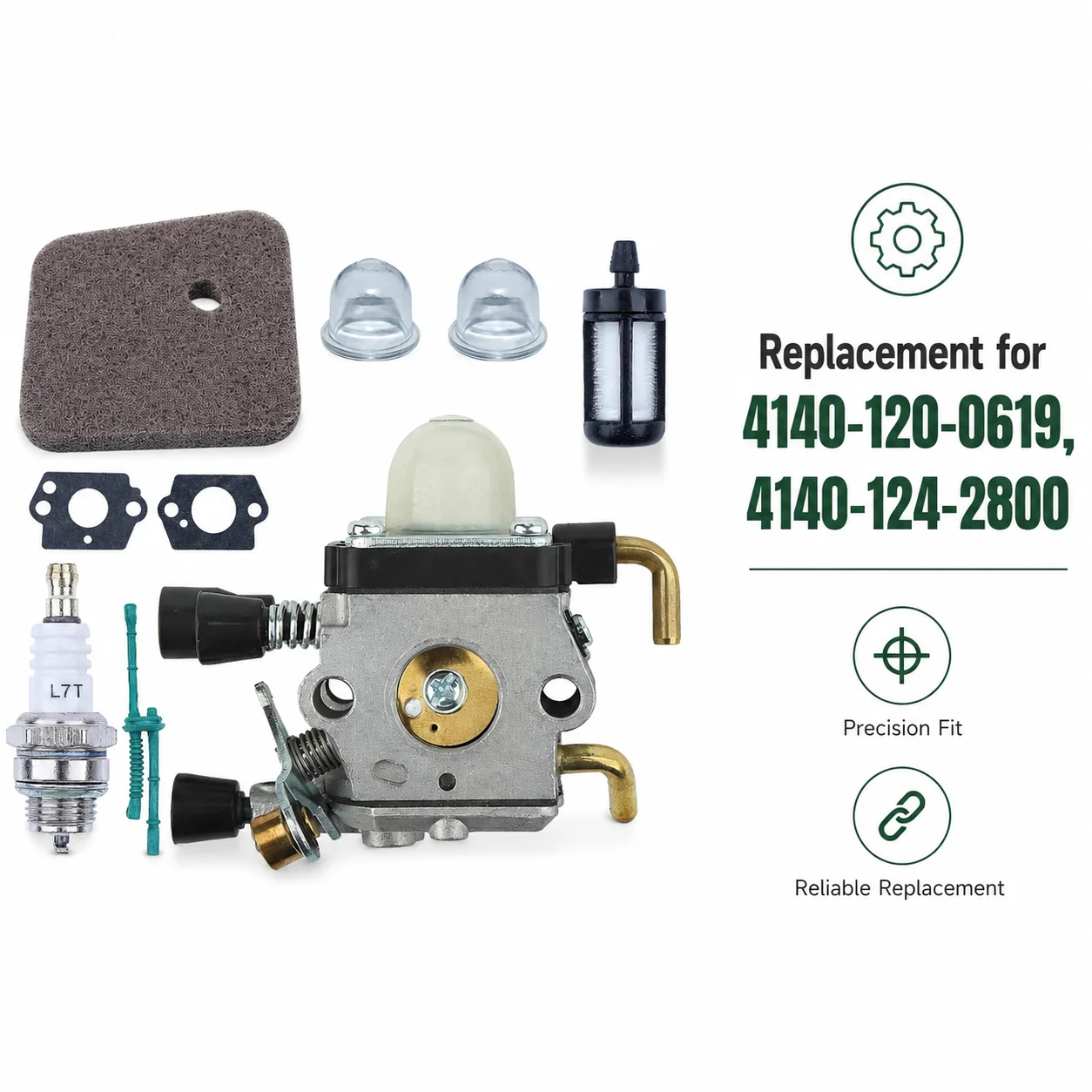 Фото Комплект для обслуживания карбюратора Stihl FS38 FS45 FS46 FS55 FS85 FS45C FS46C с воздушным фильтром, топливным шлангом и свечой зажигания, OEM 4140-120-0619 №2