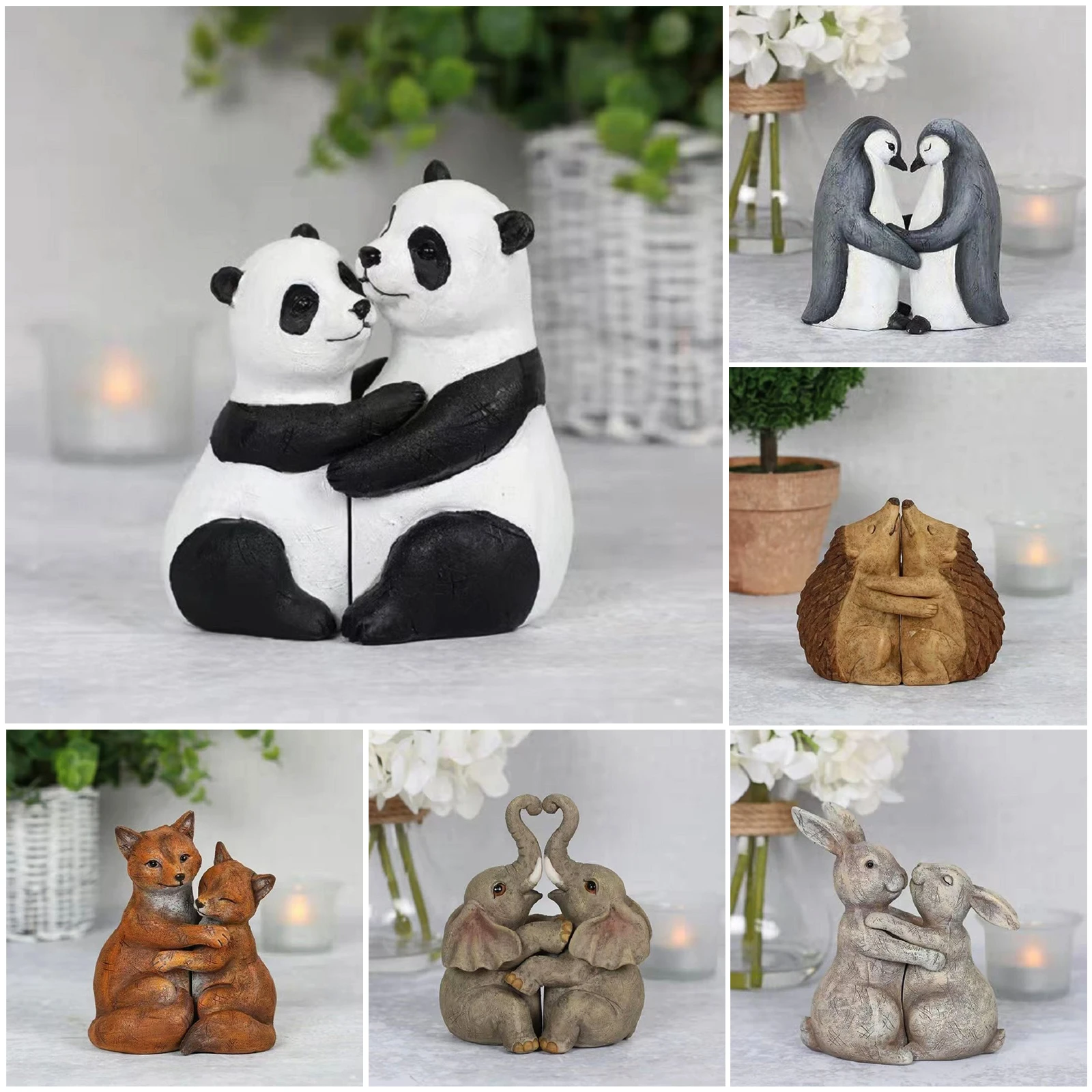 

Love Animal Hug Statue Penguin Panda Rabbit Resin Crafts Office and Home Desktop Decoration Figurines for Interior Room Decor