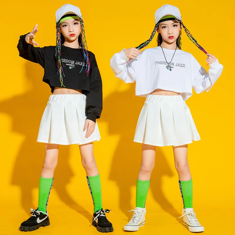 Детская Весенняя танцевальная одежда модный кроп-Топ с длинным рукавом для