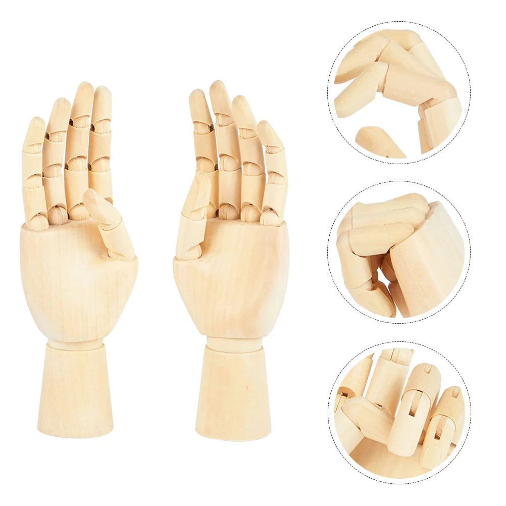 

2pcs Wooden Hand Model Artists Wooden Manikin Jointed Mannequin Hand Right Left Hand Model For Drawing Sketching Painting