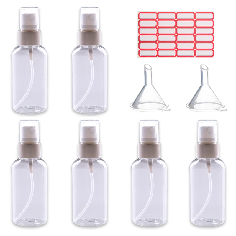 

6Pcs Plastic Empty Spray Bottles Transparent Perfume Atomizer Refillable Cosmetic Containers With 2Pcs Funnels And 24Pcs Labels