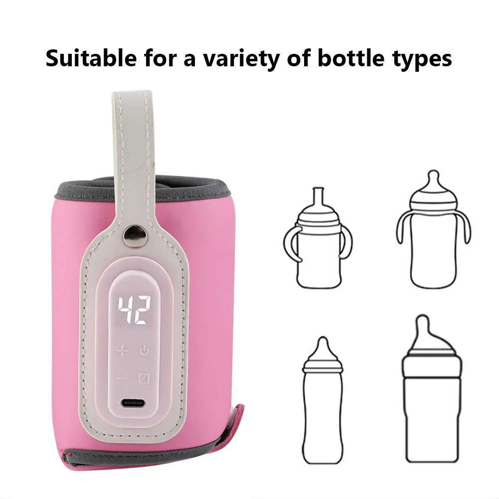 

PU Baby Nursing Bottle Heater Safe USB Charging Milk Bottle Insulation Sleeve Milk Thermostat Heating Bag for Mom Daycare Travel