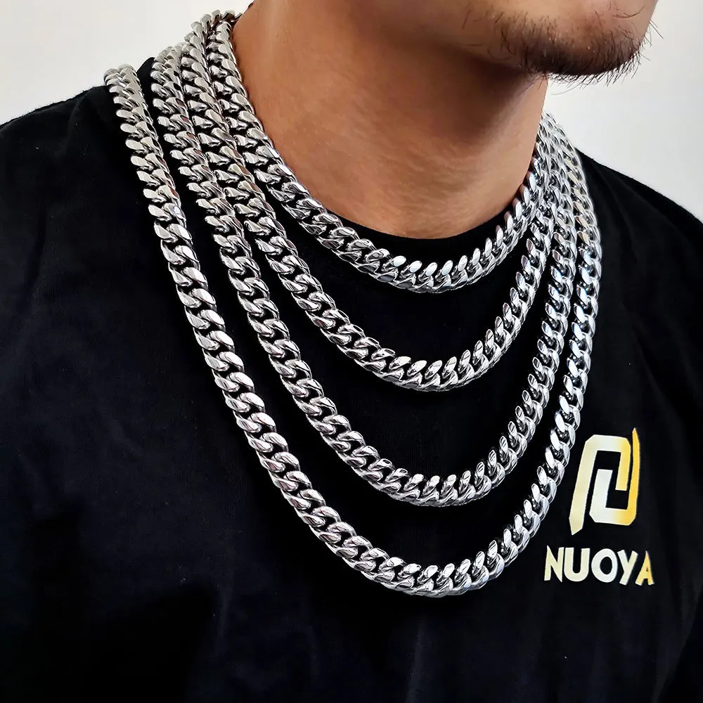 

Men's Titanium Steel Necklace Zirconia Spring Clasp Round Mill Encrypted Stainless Steel Cuban Chain Hip Hop Necklace for Men