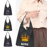 2022 new womens pack fashion handbags retro king queen printing tote bag casual women hobos handbag harajuku style storage bag