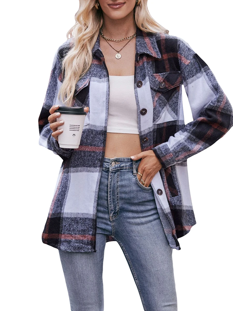 

Women s 2023 Autumn Winter Plaid Flannel Button Down Shirts - Stylish Oversized Boyfriend Fit Tops for a Trendy Look
