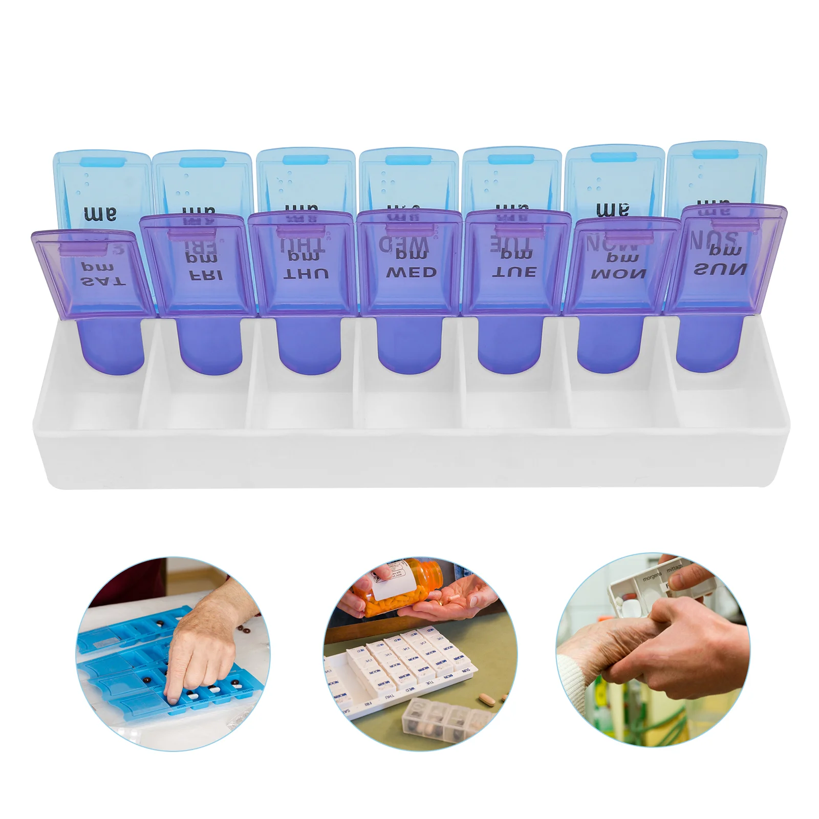 

Weekly Box with 14 Compartments 7 Day AM/PM Organizer Portable Case