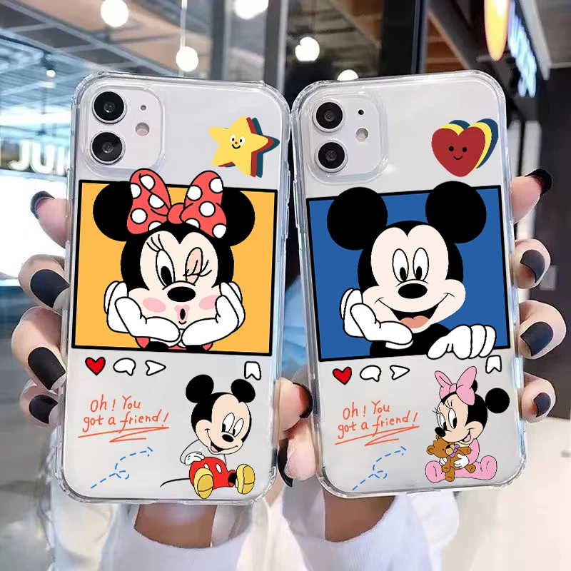 

Cute Mickey Minnie Disney For iPhone 13 12 11 Pro Max Mini X XR XS Max SE 6 6S 7 8 Plus Clear Phone Case Back Shockproof