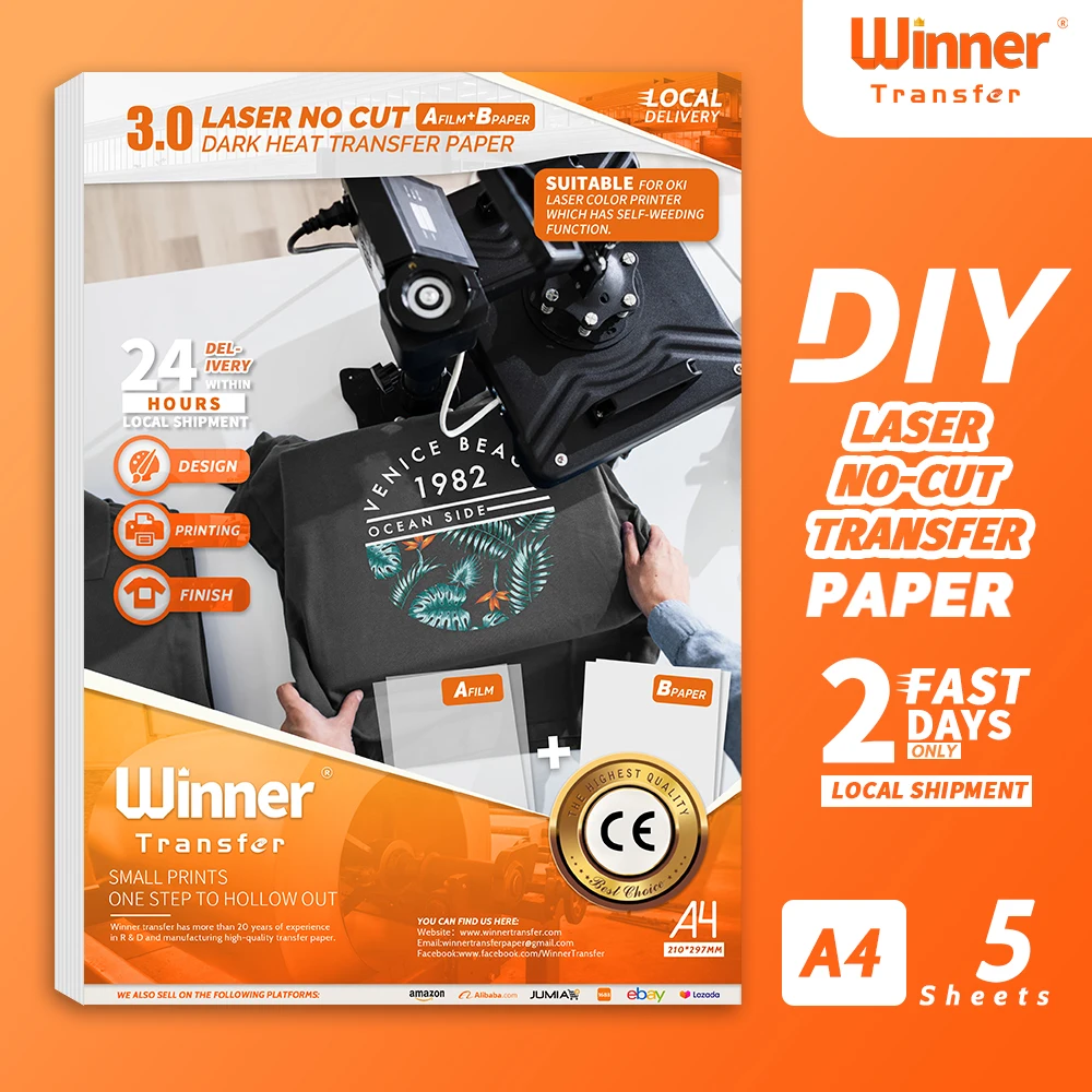 WinnerTransfer -50%Laser No-Cut Dark Thermal Transfer Paper for Laser Printer A Film Self Weeding Printing Paper for T-shirt