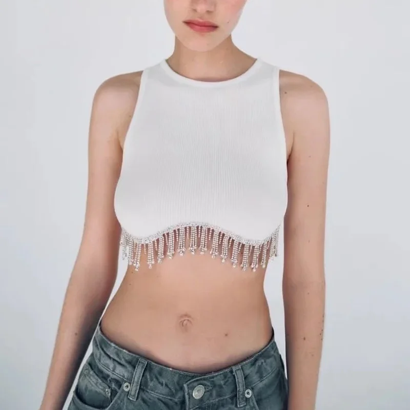 

Tassel Tank Tops Women Sexy Sleeveless Camisole Tube Crop Top Y2k Vintage Clothes Harajuku Korean Fashion Streetwear Casual Vest