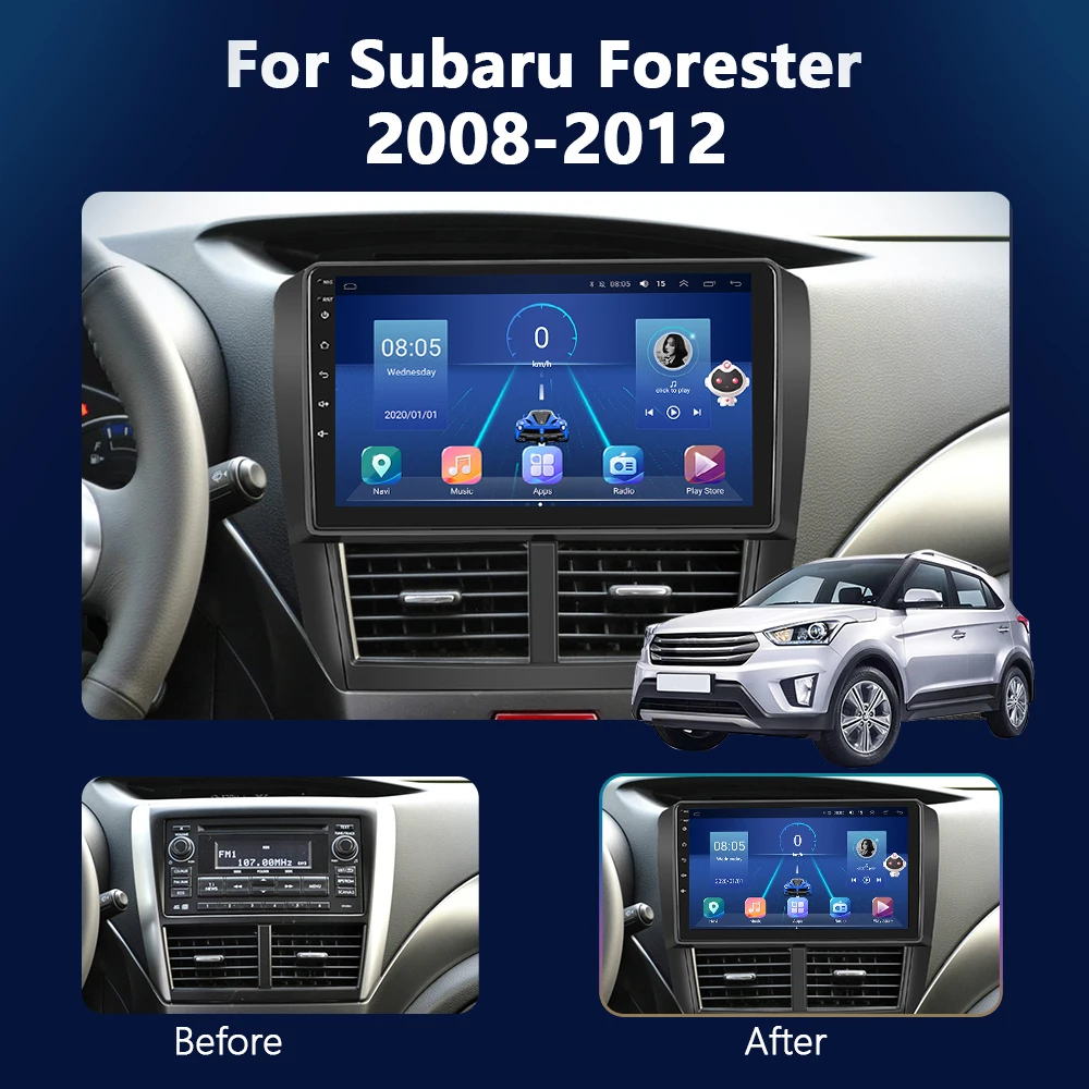 Автомагнитола Podofo 9 дюймов CarPlay Android 10 для Subaru Forester 3 SH 2007-2013 мультимедийный плеер