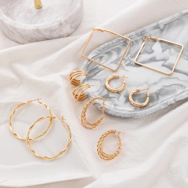 

Tocona изысканные квадратные серьги-подвески круглые полые геометрические сплав металла свадебные ювелирные изделия 5 пар/комплект сере21777