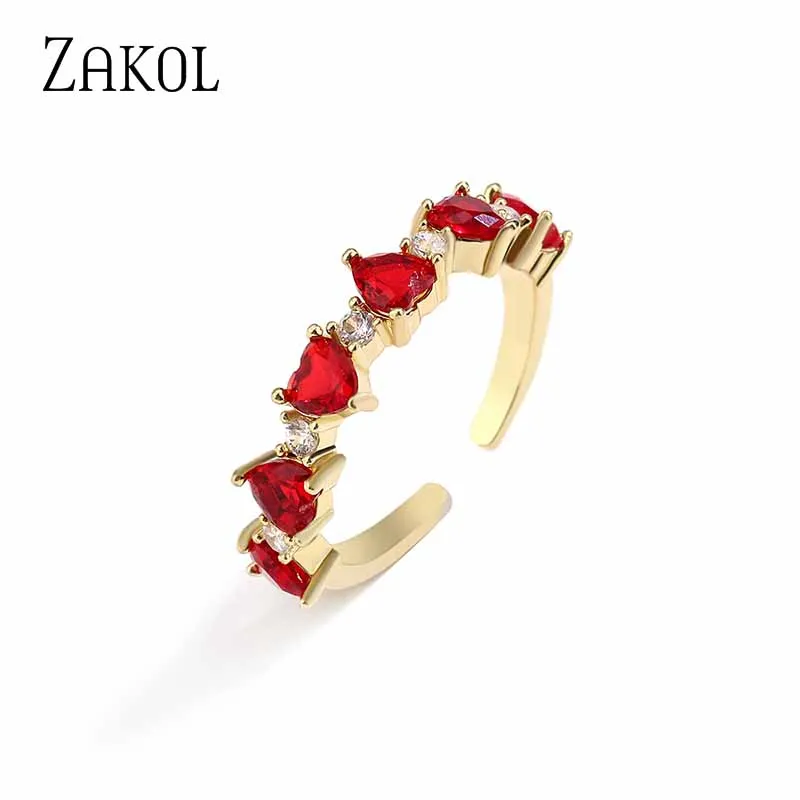 

ZAKOL Fashion Romantic Red CZ AAA Cubic Zirconia Heart Open Rings for Women Exquisite Valentine's Day Gift Jewelry RP5106