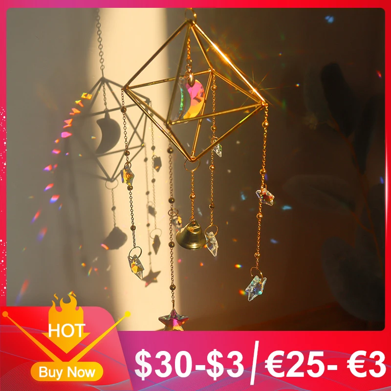 

Crystal Wind Chime Star Moon Sun Catchers Prisms Pendant Dream catcher Plated Hanging Drop for Outdoor Indoor Garden Windchimes