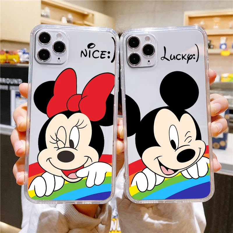 

ove Mickey Minnie Couple Phone Case For iPhone 14 13 12 Mini 11 XS Pro Max X XR SE 2020 8 7 6 5 Plus Transparent Cover