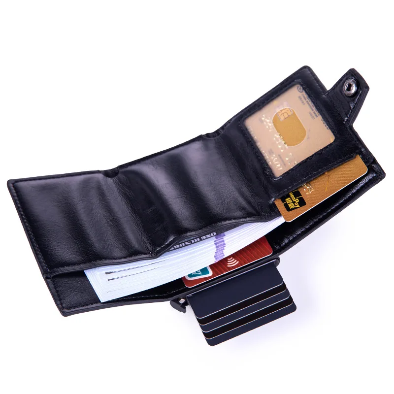 Фото Новые мужские кошельки для карт RFID, маленькие кошельки для карт, новый мини-мужской кошелек, высококачественный зажим для карт, чехол-держатель, короткие мужские кошельки №3
