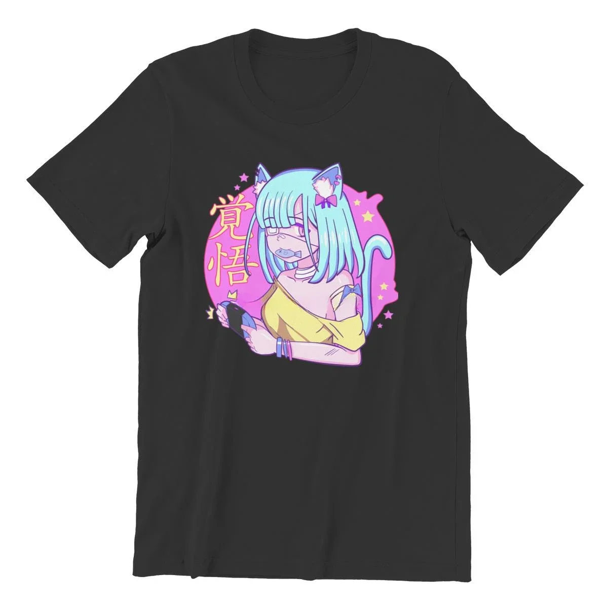 Pastel goth Menhera kei kawaii gamer Anime Neko Ретро экспорт Качественная мужская хлопковая Футболка