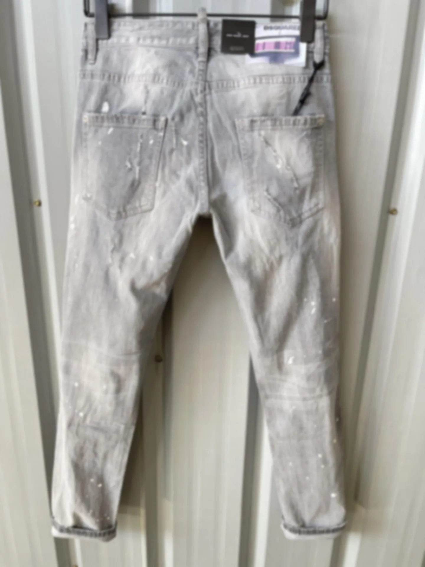 Spring/Summer 2023 New D2 Jeans Men's Fashion Men's Water Wash Print Roll Pant Feet Paint Slim Fit Small Feet Dark Blue