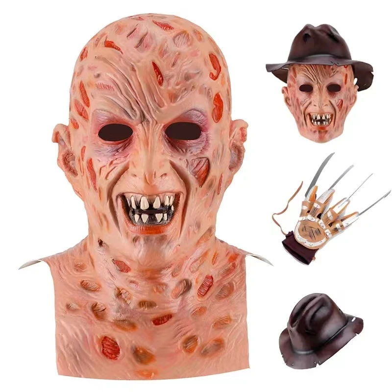 

Halloween Horror Freddy Mask Krueger Killer Cosplay EVA Gloves Hat Scary Full Head Latex Mask Performance Prop Party Dress Up