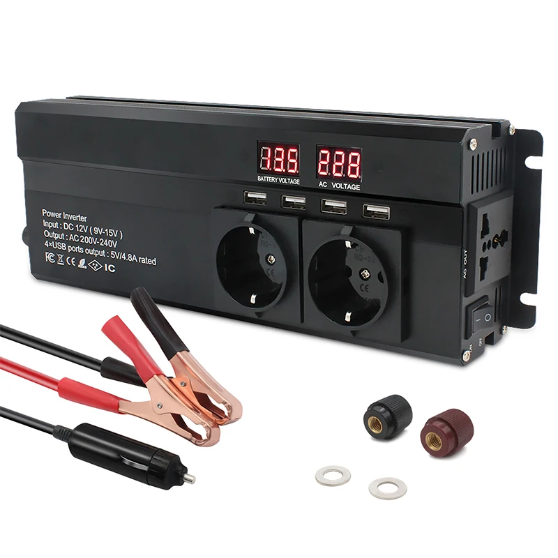 Инвертор от 12 В до 220 1600 Вт инвертор мощности вилка европейского стандарта 3