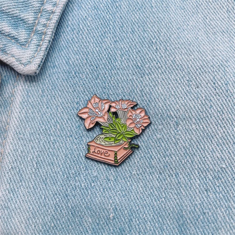 Креативная эмалированная брошь в стиле ретро с изображением граммофона цветка