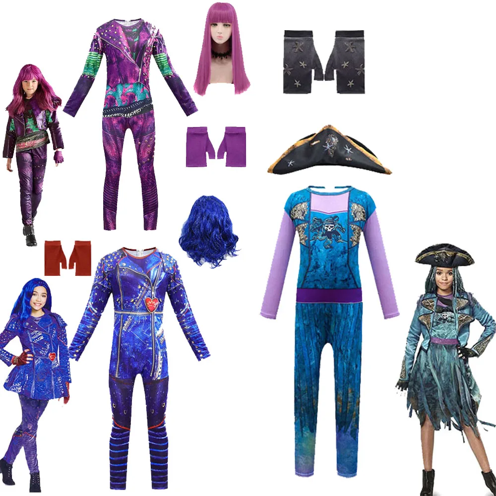 

Halloween Costumes for Kids Descendants 3 Anilnc Evie Girls Cosplay Costumes with Wig + Gloves Children Carnival Party Jumpsuits