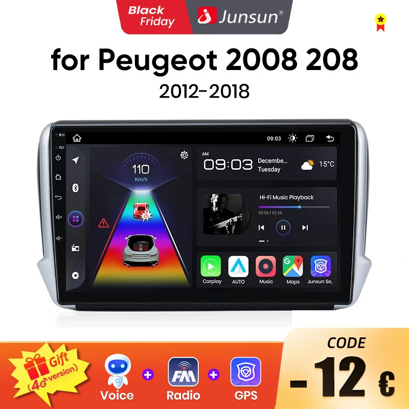 Junsun Беспроводная Автомагнитола на Android для Peugeot 2008 208 2012 - 2018 RDS 4G WiFi GPS 2din Франция