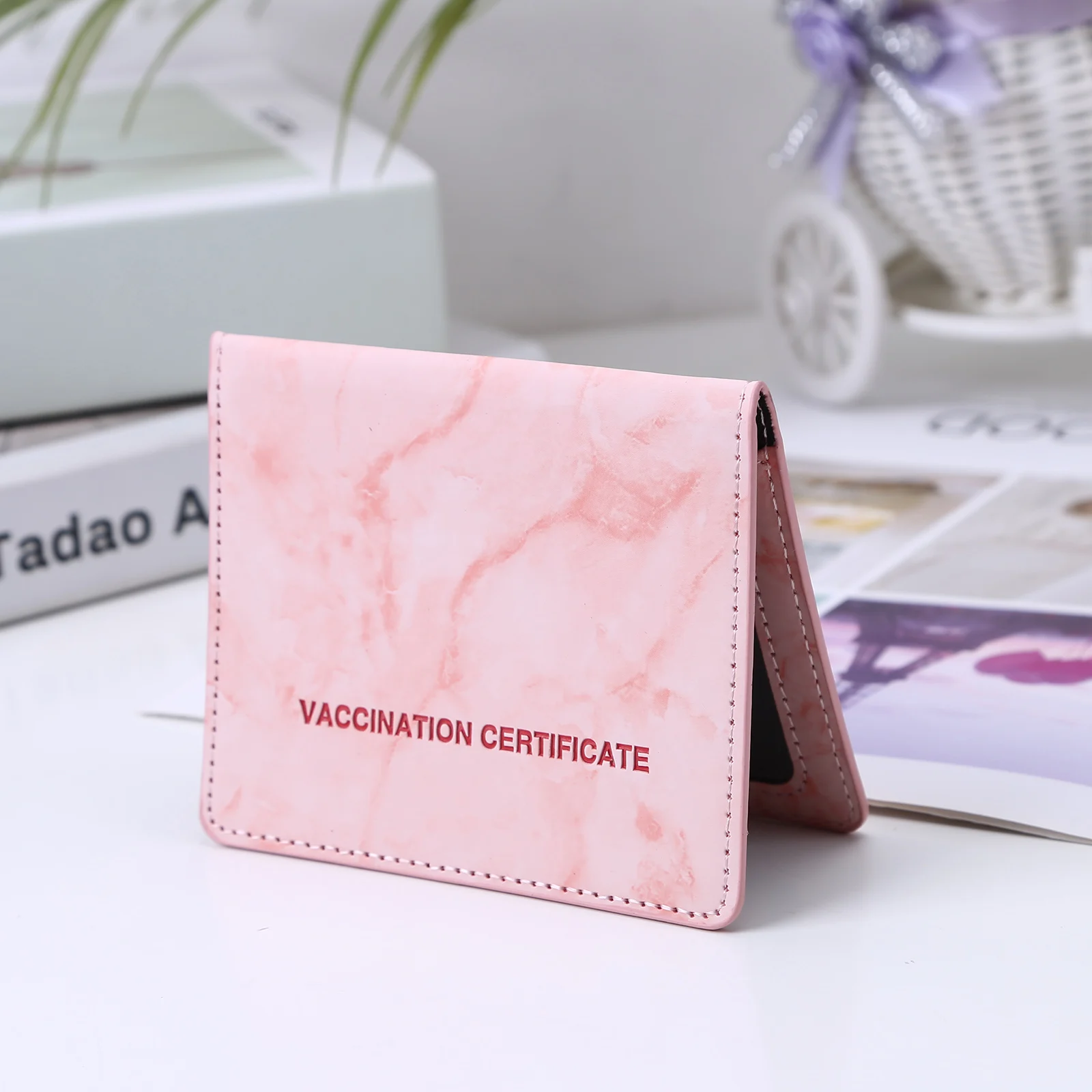 

PU Leather Marbling Printing Vaccine Card Holder Vaccine Card Book Protector PVC Passport Protector Soft Film Waterproof