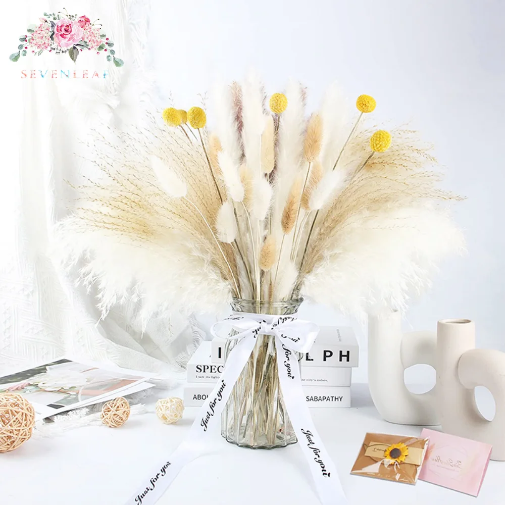 

Natural White Dried Flowers Pampas Grass Decor Rabbit Tail DIY Bouquet Boho Home Accessories Wedding Decoration Artificial Plant