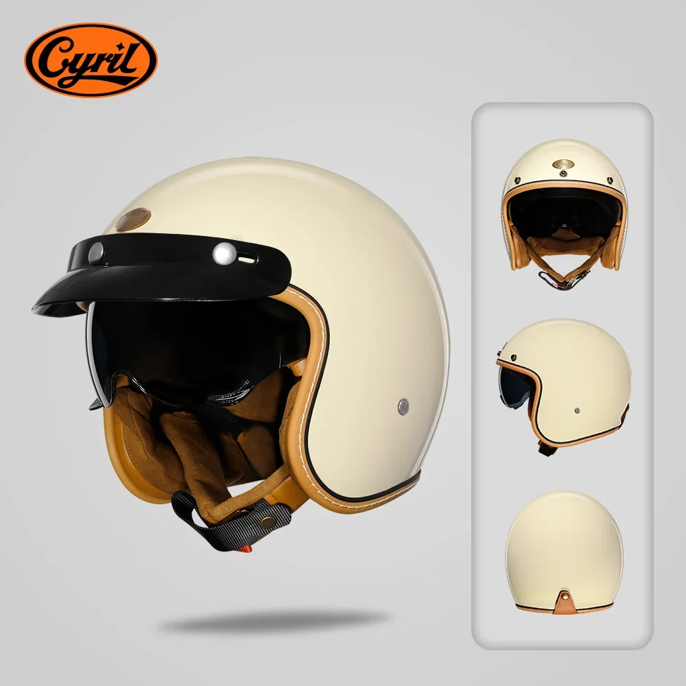 

Ретро 3/4 полумотоциклетный шлем с открытым лицом CYRIL B206, легкий взрослый реактивный шлем Vantage для мужчин и женщин, одобренный DOT ECE