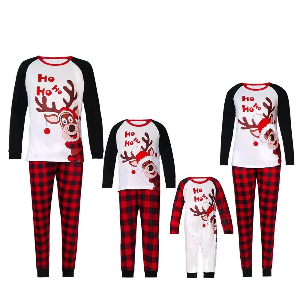 

Xmas Pjs Cartoon Deer Christmas Pajamas Matching Family Set Long Sleeve Plaid Mommy Daughter Child Kids Mother Couples 2023 New