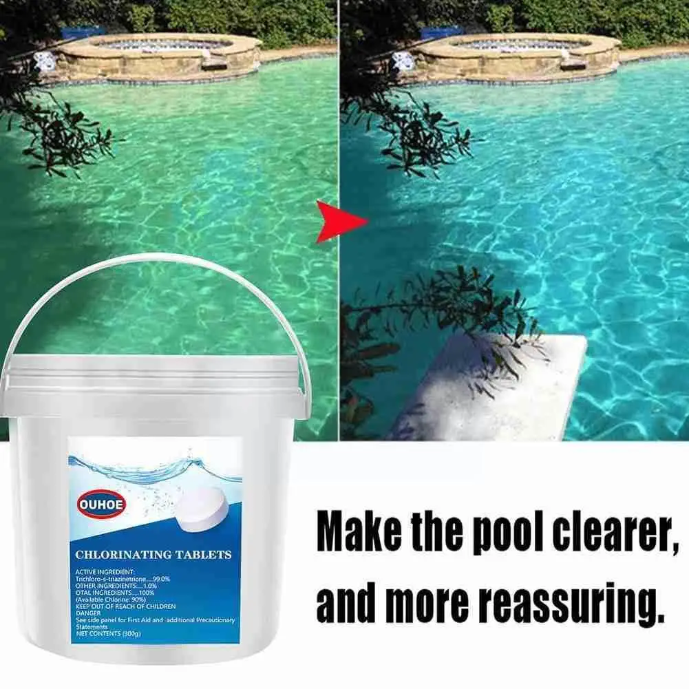 

300 Tablets Swimming Pool Cleaning Tablets Purify Water Foaming Pills Cleaners Instant Disinfect Effervescent Chlorine Toil P2l4