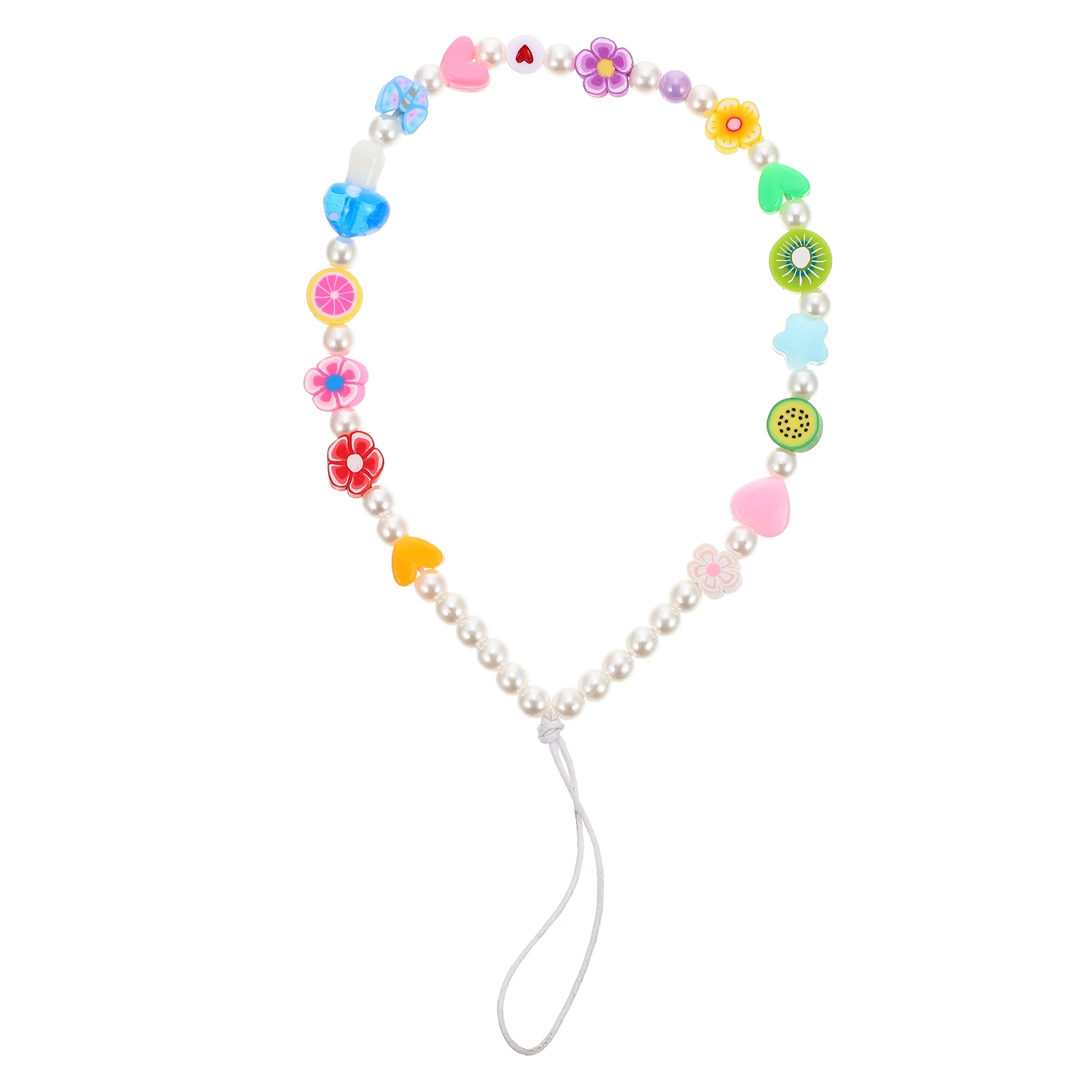 

Flower Fruit Beaded Phone Charm Cell Phone Anti-lost Wrist Strap Phone Lanyard