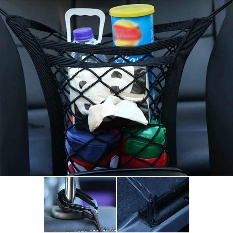 

Car Storage Net Bag Between The Front Seats Elastic Mesh Organizer Pocket Easy To Install Auto Multifunction Storage Accessories