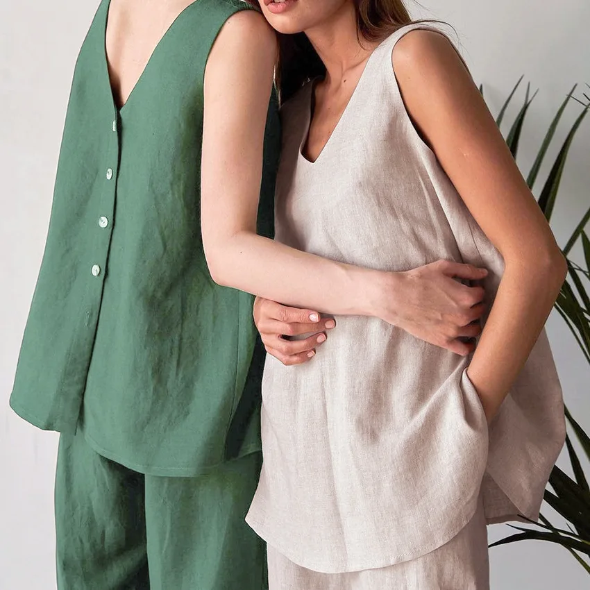 

Pour Femm Sleepwear With Buttons V-Neck Cotton Pajamas Sexy Home Clothes Casual Loungewear Nightgown 2 Pieces Shirt&Pants Suit