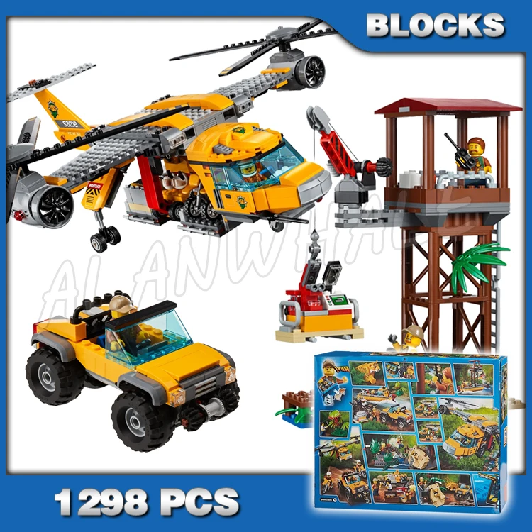 

1298pcs Explorers Jungle Air Drop Great Helicopter 10713 Building Blocks Assemble Children Sets Compatible with Model