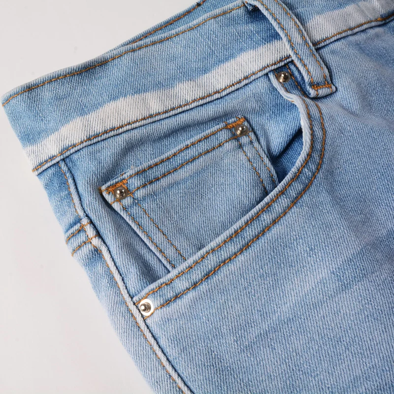 Fashion Streetwear Men Jeans Retro Light Blue Elastic Slim Fit Ripped Jeans Men Stars Patch Designer Hip Hop Brand Pants Hombre