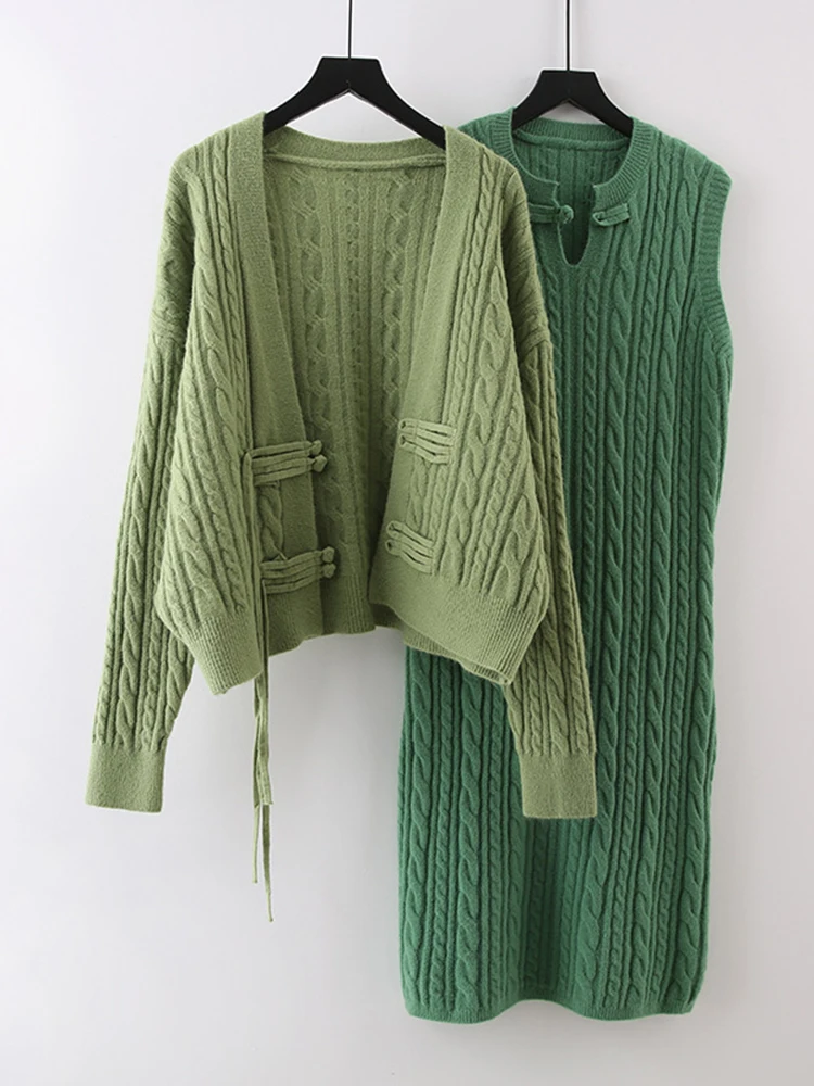 IEQJ однотонное минималистичное женское платье из 2 предметов с круглым вырезом