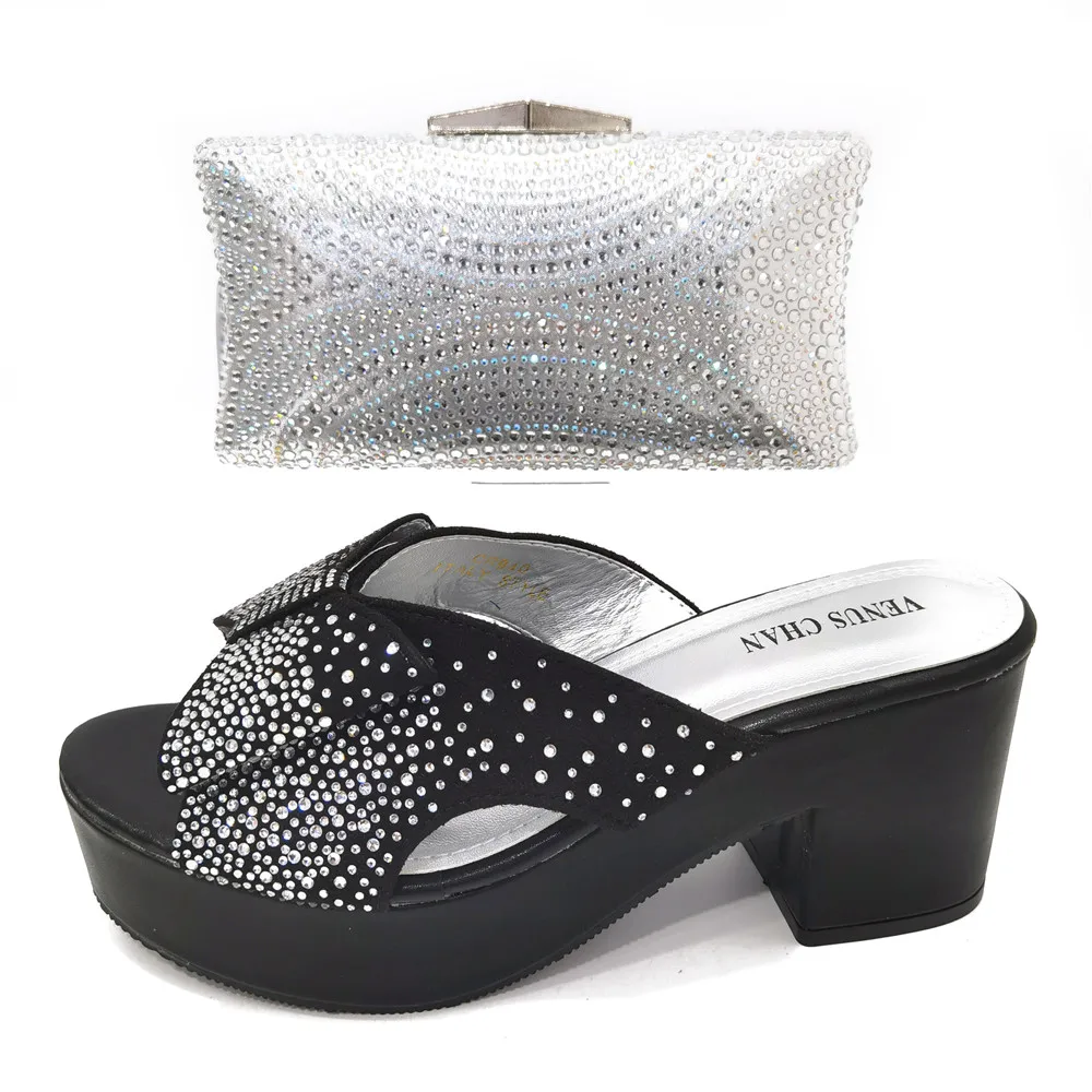 Pretty Italian Women Shoes and Bag Set with Shinning Crystal 2023 Summer High Quality Afrian Lady Shoes and Bag Set for Party