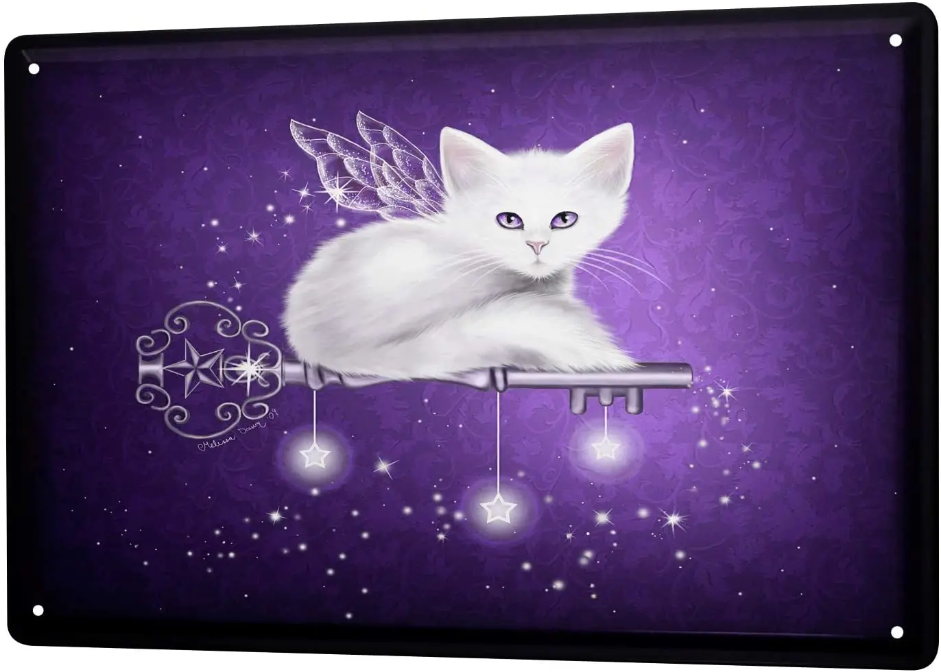 

LEotiE SINCE 2004 Tin Sign Metal Plate Decorative Sign Home Decor Plaques 30 x 40 cm Cat Cat with Wings Star