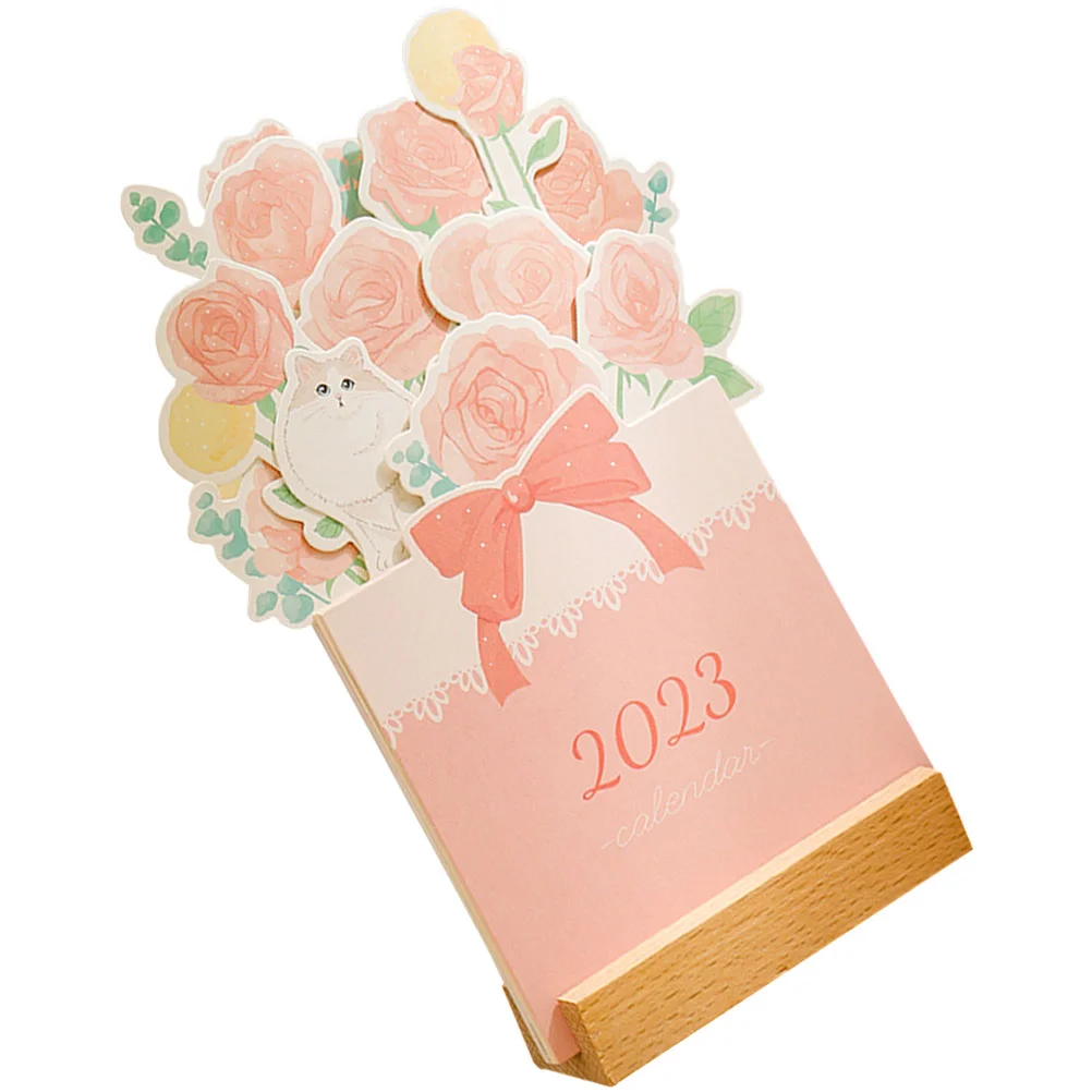 

Calendar Desktop Monthly Desk Planner Schedule Paper Standing Floral Wall Sheet Calendars Daily Tabletop Wooden Insert