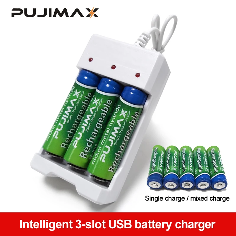 

PUJIMAX Universal USB Output Battery Charger 3 Slots Adapter For AA/AAA Rechargeable Battery Quick Charging Tools Accessories