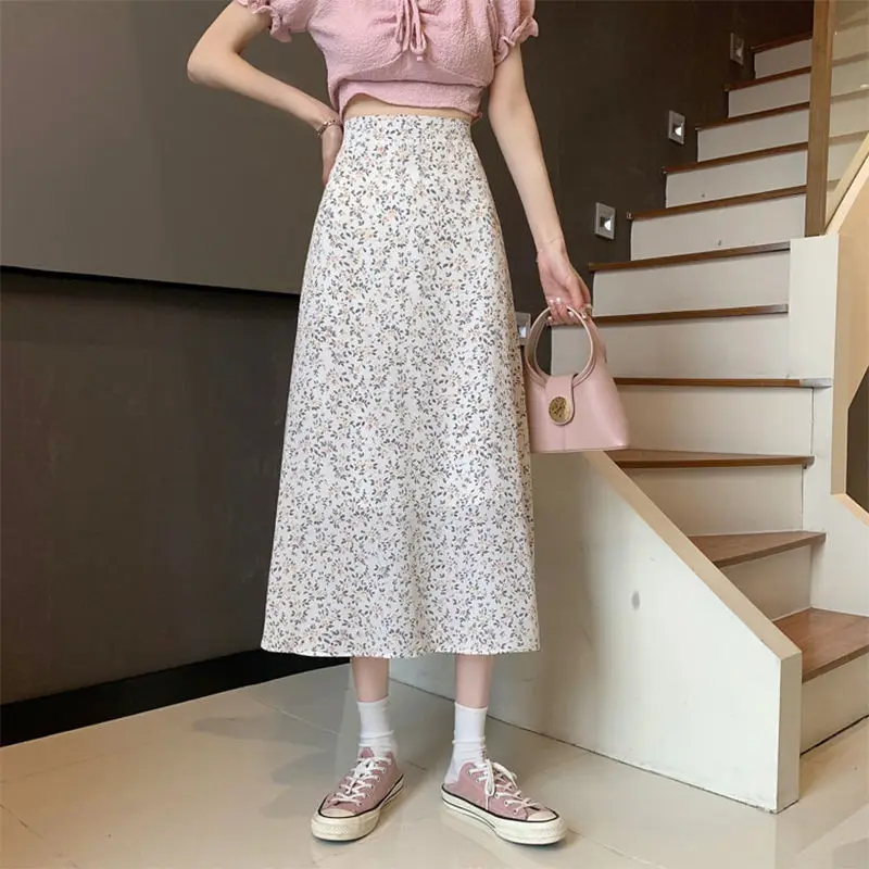 Юбка женская трапециевидная с завышенной талией модная облегающая цветочным