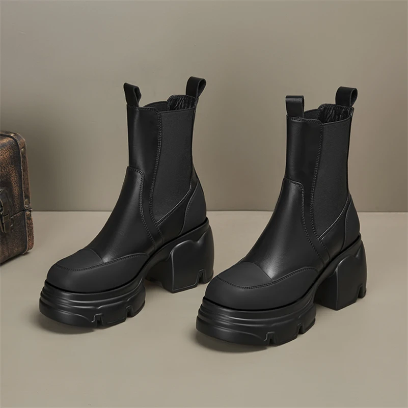 Женские ботильоны из натуральной кожи Meotina ботинки челси на платформе и толстом