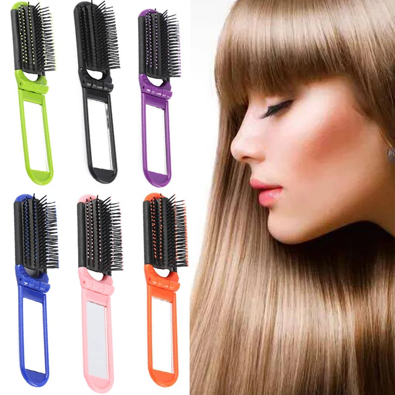 

Travel Hair Comb Portable Folding Hair Brush With Mirror Professional Scalp Massage Comb Compact Pocket Size Purse Travel Comb