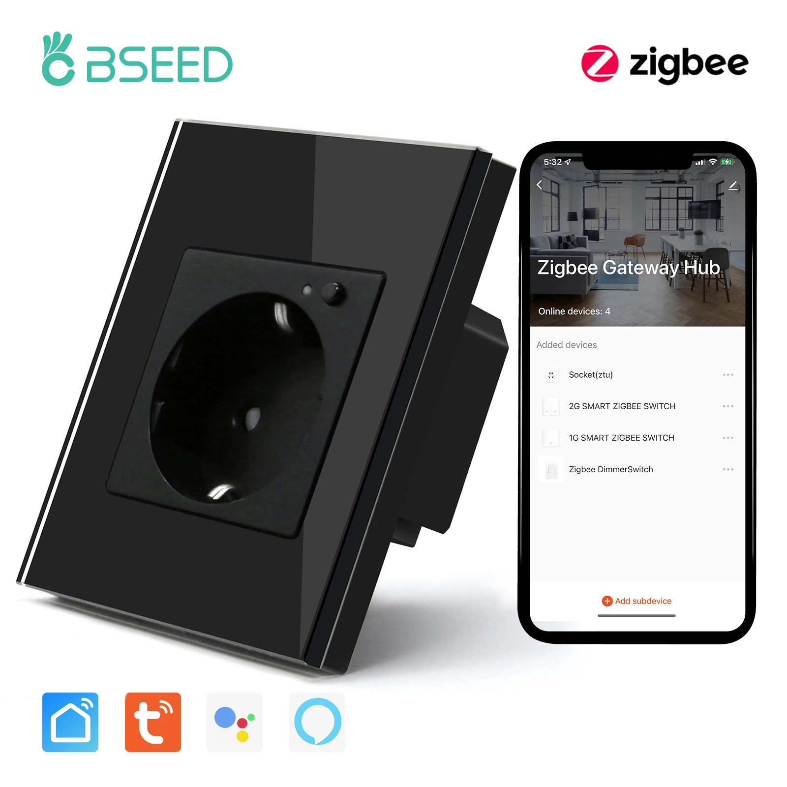 

Умная розетка BSEED ZigBee белая 16A