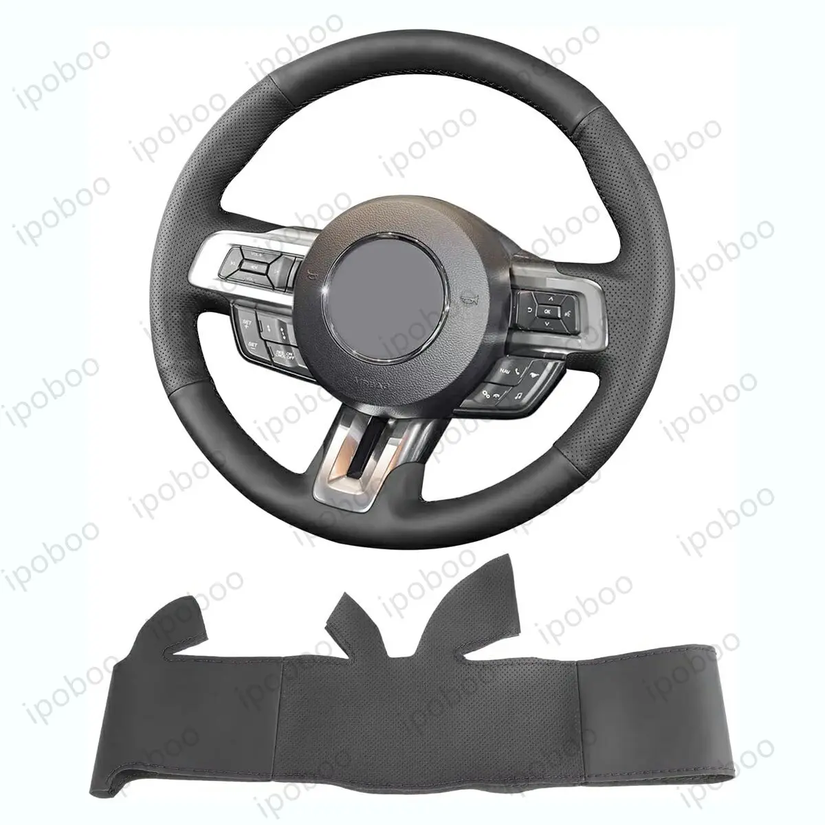 Фото Чехол на руль ручной работы для Ford Mustang 2015-2020, Mustang GT 2015-2020 №1
